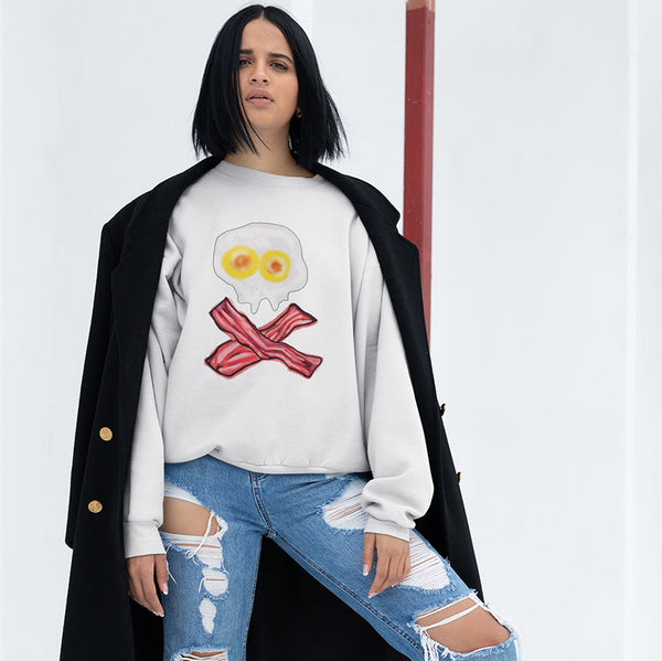 Bacon and Eggs Skull Unisex Sweatshirt - White